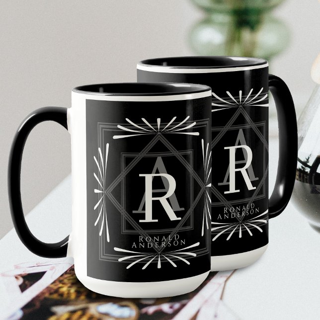 Caneca Na moda Frame Black Monographic Mug (Elegant Stylish Monogram Design. Suitable as male's gift.)