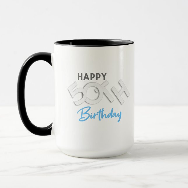 Caneca Na moda Happy 50th Birthday Typografia (Esquerda)