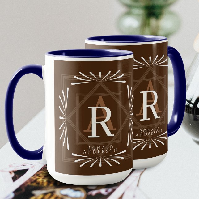 Caneca Na moda Marrom Monograma Mug (Elegant Stylish Monogram Design. Suitable as male's gift.)