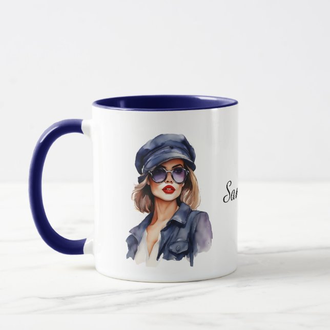 Caneca Na moda mulher Vestindo um chapéu (Esquerda)