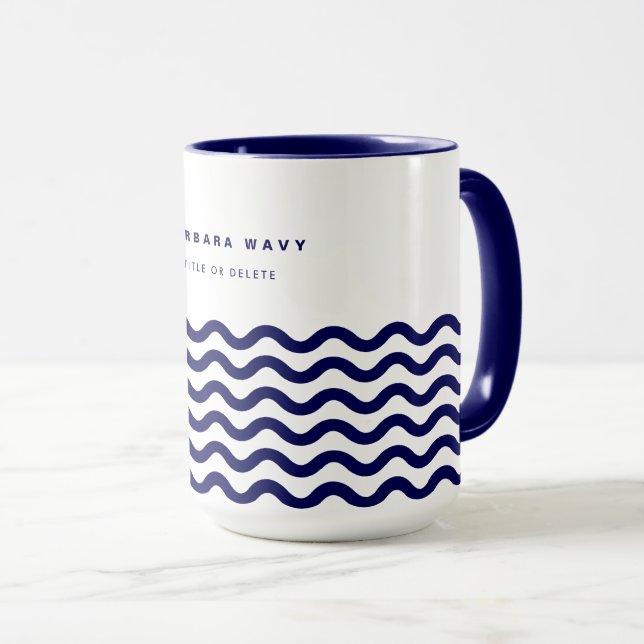 Caneca Na moda Simples de Tendência Marinho Azul Onda Náu (Frente Esquerda)