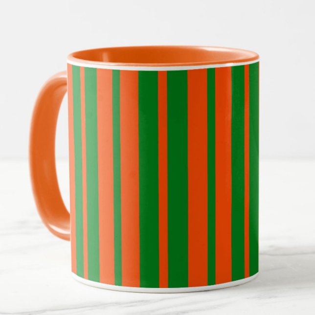 Caneca Na moda Verde Laranja - Padrão de faixa Design (Criador carregado)