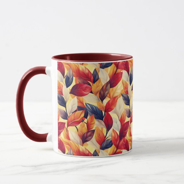 Caneca Na moda Vermelho Castanho Azul outono Folhas (Esquerda)