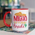 Caneca Nacho Média Bride Nomes de Casamentos Engraçados E<br><div class="desc">Nacho Média Bride Espanhol Sombrero Funny WeddingCustom Names Tea Coffee Mug apresenta o texto "Nacho Média Bride" na divertida tipografia moderna da escrita, acentuada com uma planta sombrero e cacto. Personalizado com os nomes da noiva e do noivo e a data do casamento no verso. Perfeito para a noiva para...</div>