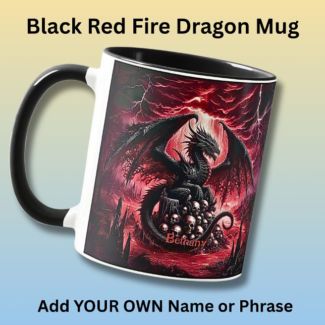 Caneca Name, Fantasy Fire Dragon with Skulls  (Criador carregado)