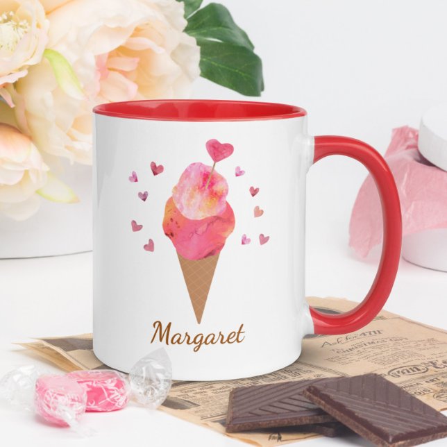 Caneca Namorados Bonito Ilustrado Pela Mão (This ice cream mug features my own original cut paper art of a sugar cone surrounded by hearts.)