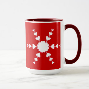 Caneca Namorados Branco Vermelho Coração Neve Flocos de N