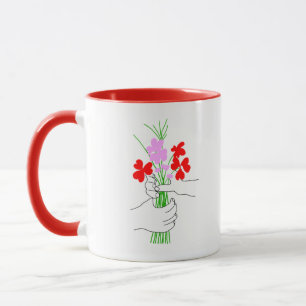 Caneca Namorados com Buquê de Flores feitas de coração