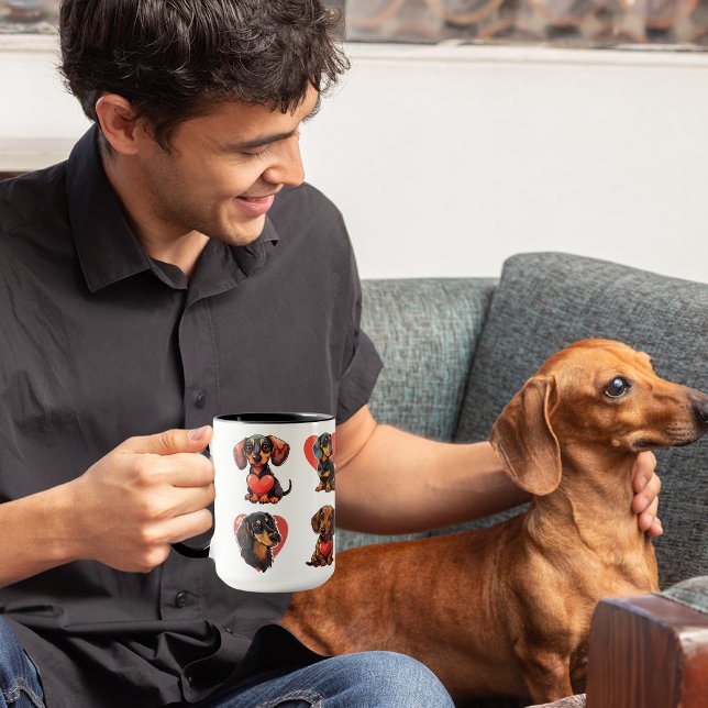 Caneca Namorados Dachshund Aquarela corações de cães (Valentine Dachshund Watercolor dog hearts Mug)