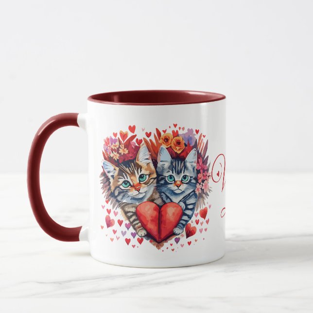 Caneca Namorados de aquarela felinos com amor (Esquerda)
