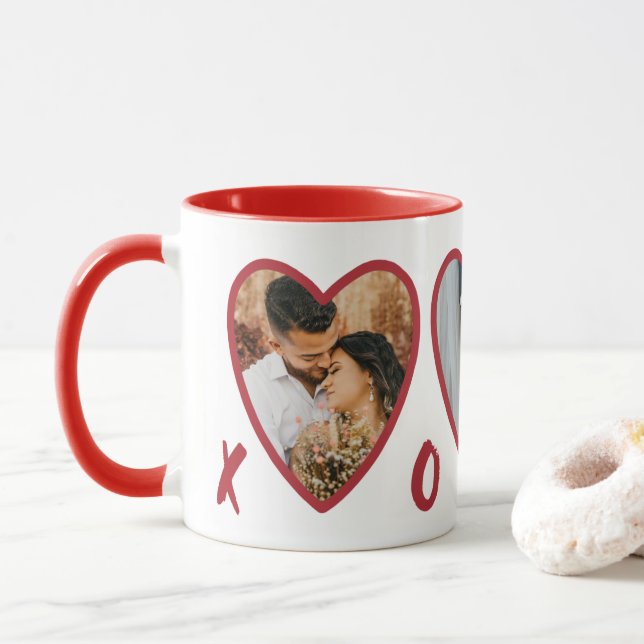 Caneca Namorados modernos RedHearts Foto Mug (Com Donut)