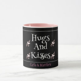 Caneca namorados rosa elegante preto, doce para casal