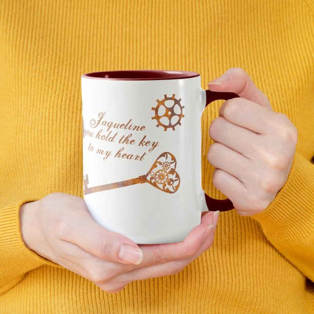 Caneca Namorados Steampunk Gears Rusty Chave e Bloqueio (Criador carregado)