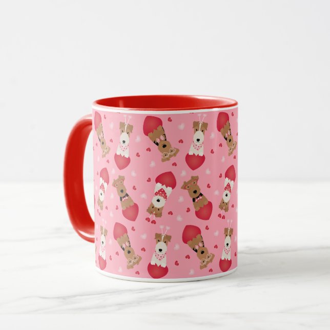 Caneca Namorados Welsh Wire Fox Terrier Dogs (Frente Esquerda)