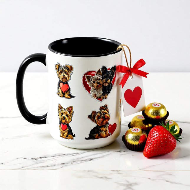 Caneca Namorados Yorkshire Terrier Dog | amantes de anima (Cute Yorkshire Terrier Love Hearts Valentine Dog Mug)