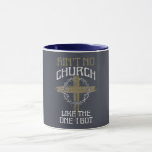Caneca Não há Igreja como a que tenho design de texto