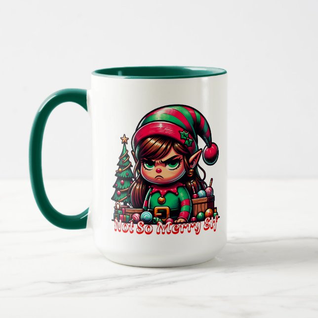 Caneca Não Muito Feliz Elf De Natal | Personalizado Engra (Esquerda)