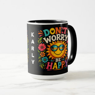 Caneca Não se preocupe, seja feliz, sol brilhante