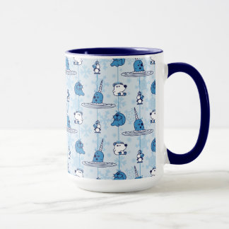 Caneca Narwhal Blue Snowflake Pattern