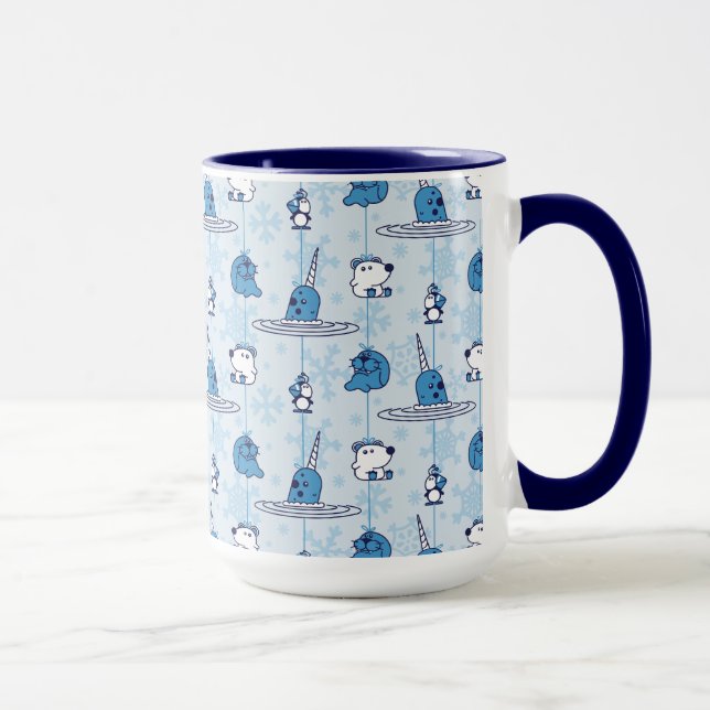 Caneca Narwhal Blue Snowflake Pattern (Direita)