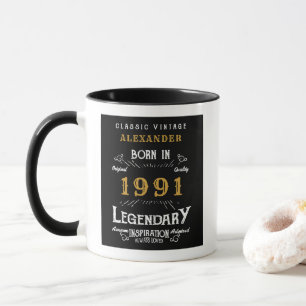 Caneca nascer aniversário de 30 anos 1991 Retro Preto Pe