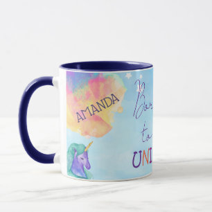 Caneca NASCER DE SER UM UNICORN Blue Orange Abstrato Unic