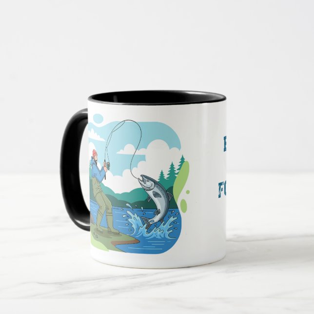 Caneca Nascido Para Pescar Forçado a Trabalhar Divertido  (Frente Esquerda)