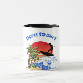 Caneca Nascido para surfar surfista do pôr do sol retrô