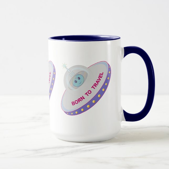 Caneca Nascido para viajar alienígena fofo e disco voador (Direita)