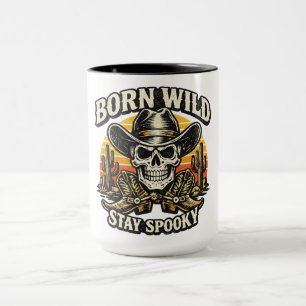 Caneca Nascido Selvagem Fique Assustador Caveira de Cowbo
