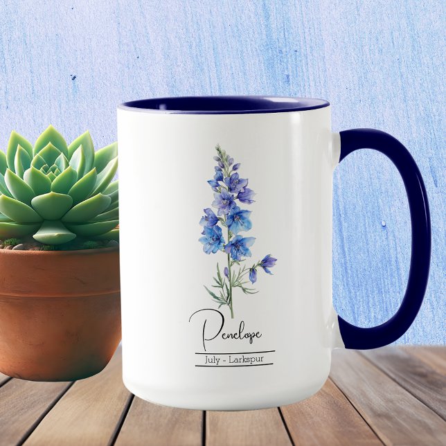 Caneca Nascimento Mês Flor Julho Larkspur (Criador carregado)