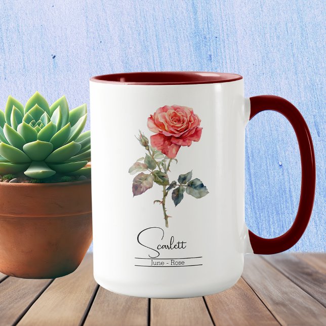 Caneca Nascimento Mês Flor Junho Rosa Mug (Criador carregado)