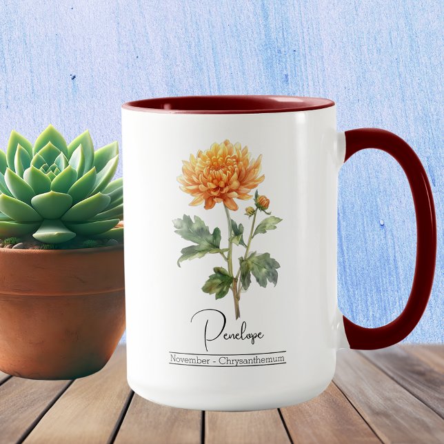 Caneca Nascimento Mês Flor Novembro Chrysanthemum (Criador carregado)
