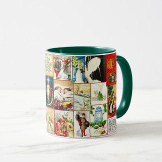 Caneca Natais vintages Cenas e Colagem de Temas