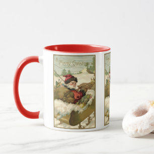 Caneca Natais vintages, Papai Noel Vitoriano em Sleigh