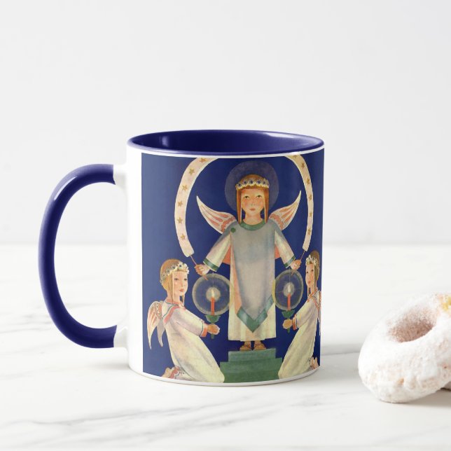 Caneca Natais vintages, Papais noeis escandinavos Lúcia A (Com Donut)