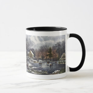 Caneca Natais vintages, Patinadores de inverno no Pond