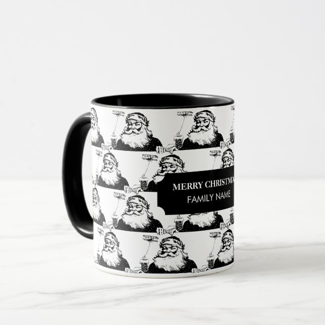 Caneca Natais vintages Santa Claus Black White Name (Frente Esquerda)