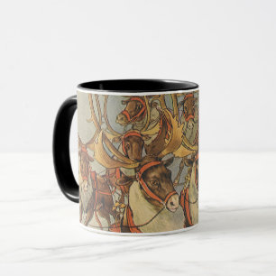 Caneca Natais vintages Santa Claus Sleigh com Reindeer