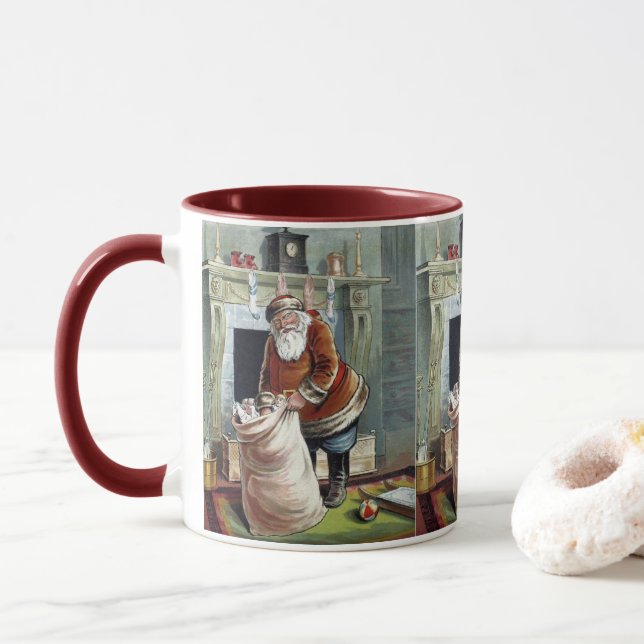 Caneca Natais vintages, Santo Nicholas pela Lareira (Com Donut)