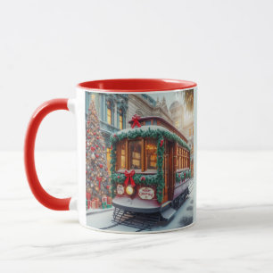 Caneca Natais vintages Streetcar na neve