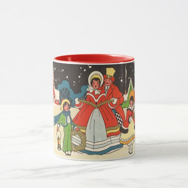 Caneca Natais vintages, uma família cantando músicas (Centro)