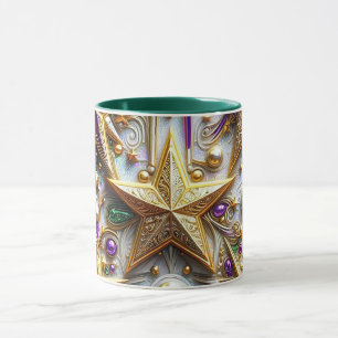 Caneca NATAL ~ 3D ~ Branco, Verde e Dourado ~