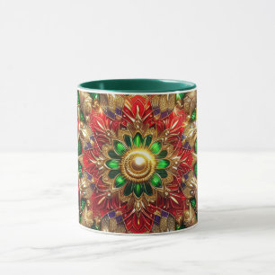 Caneca NATAL ~ 3D ~ Vermelho, Verde e Dourado ~