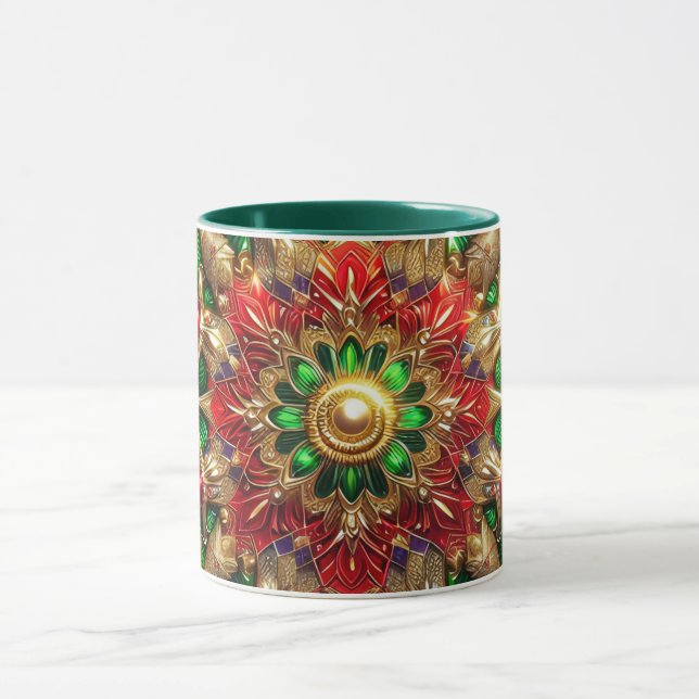 Caneca NATAL ~ 3D ~ Vermelho, Verde e Dourado ~ (Centro)