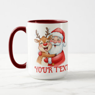 Caneca Natal Abraço Personalizado do Papai Noel e Rena