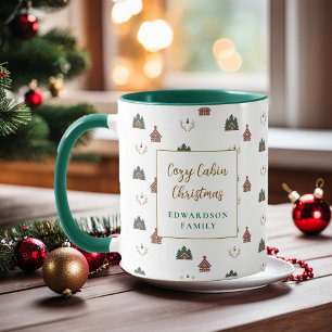 Caneca Natal aconchegante cabine nome da família Natal