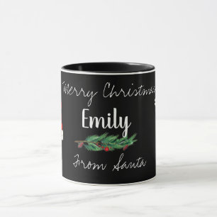 Caneca Natal Alegre Vermelhas Bagas Preto Branco Papai No