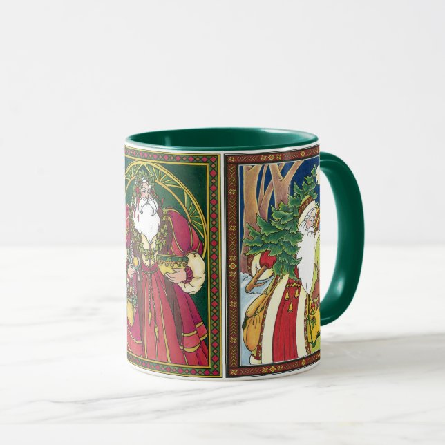 Caneca Natal Antigo, 3 Papais Noel Diferentes (Frente Esquerda)