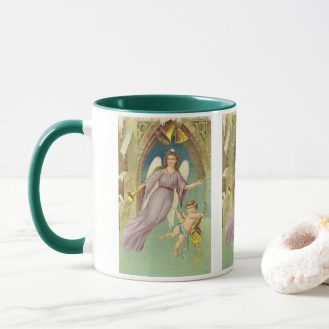 Caneca Natal Antigo, Anjo Vitoriano com Querubim (Com Donut)